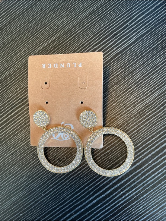 Plunder Jewelry - ★ Gold Rhinestone Circle Drop Earrings Glam Sparkle Statement Jewelry